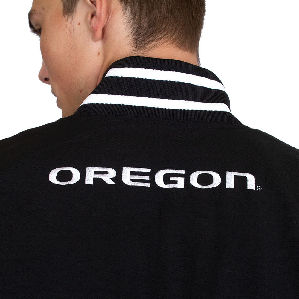 Classic Oregon O, Nike, Black, Coat/Jacket, Polyester Blend, Men, Football, Crinkled, Twill, Bomber style, Varsity Stripe Cuffs, 797559